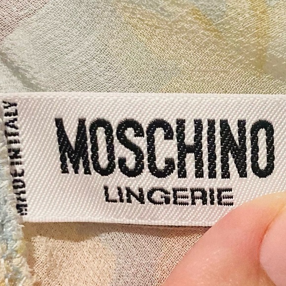 Moschino 100% silk pale blue with white and yellow chiffon bias cut slip. M - Picture 5 of 7